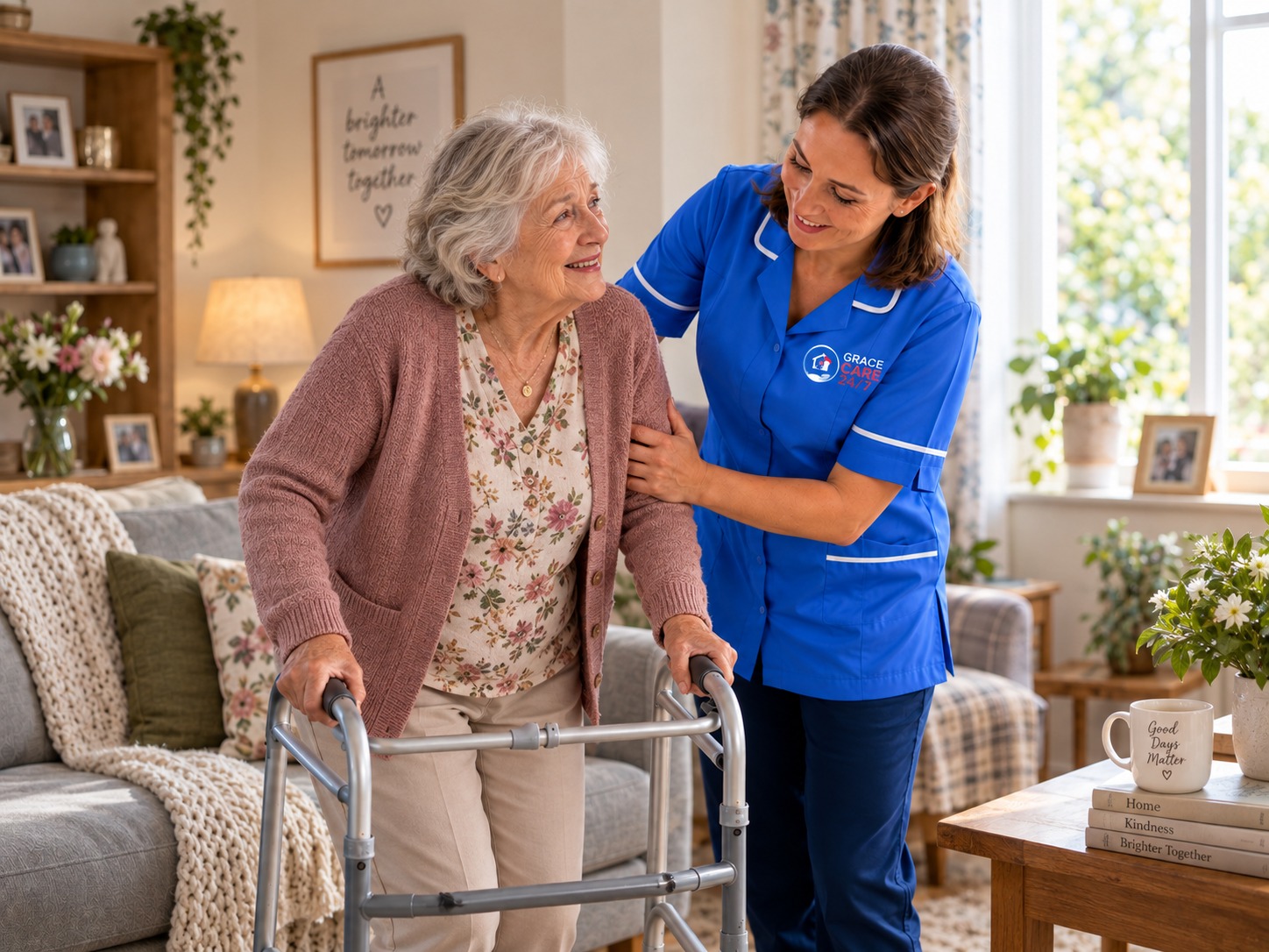 Carer and older client at home in Bexhill-on-Sea